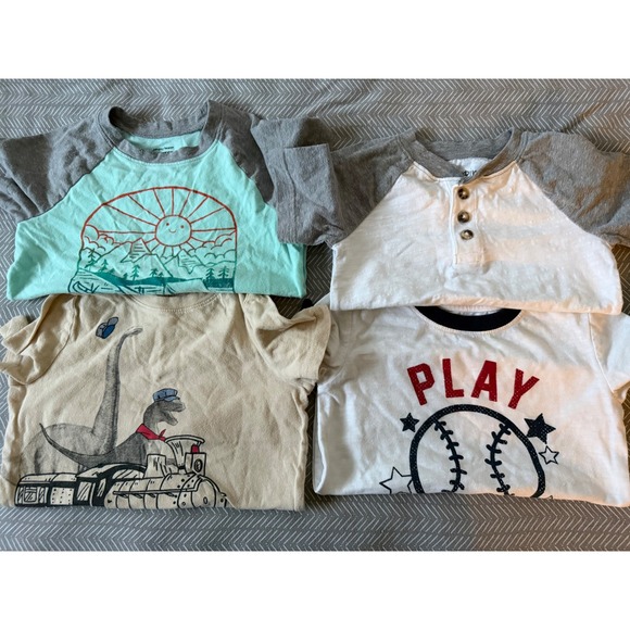 Other - Boys 5T Short Sleeve‎ Shirt Bundle 4pk Dinosaur Baseball Raglan Graphic Tee